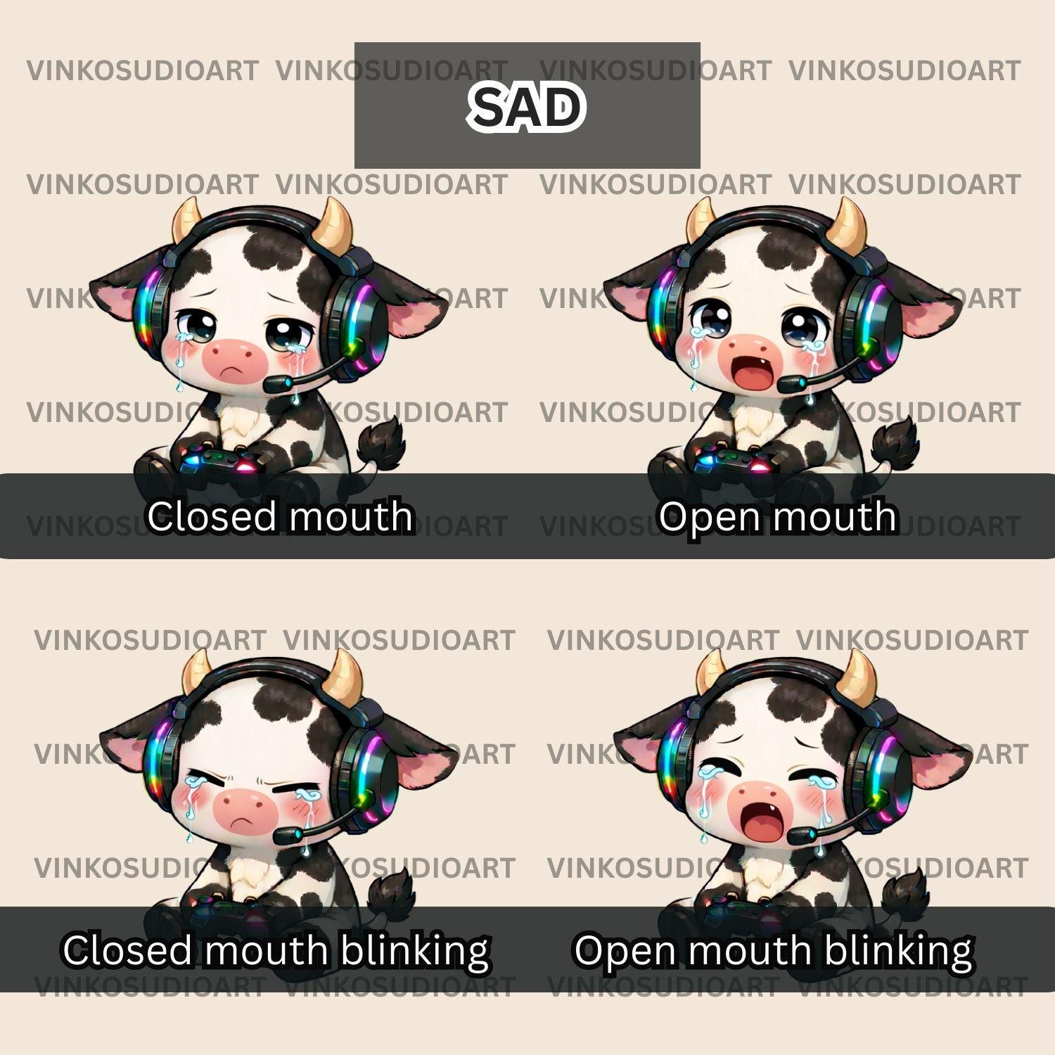 Cow Gamer Pngtuber Avatar | Reactive Pngtuber for Veadotube Mini ...