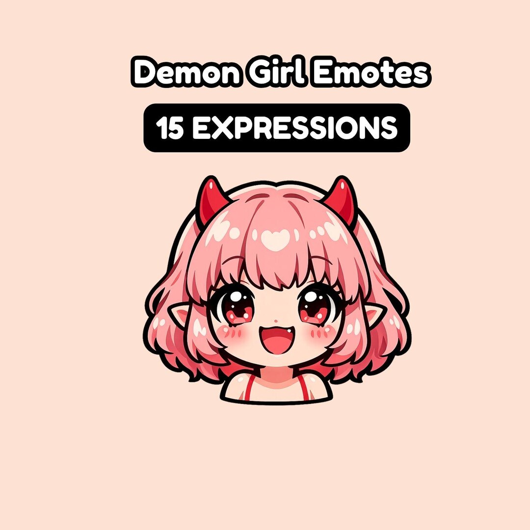 15 Demon Girl Twitch Emotes Pack PNG | Kawaii Anime Gamer Emotes | Cute ...