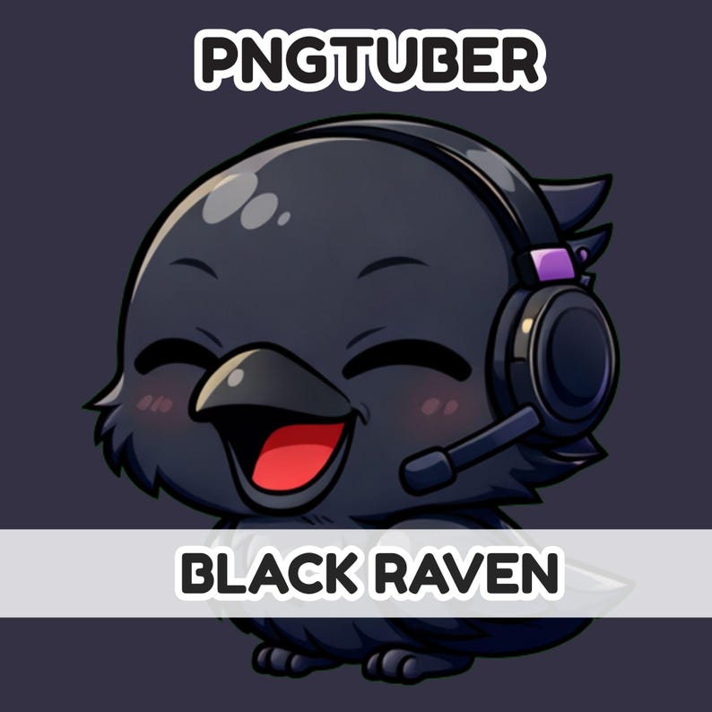 Chibi Black Raven Pngtuber Avatar | Voice Reactive Streaming (digital ...