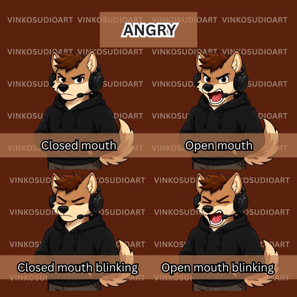 Wolf Gamer Pngtuber Avatar | Reactive Streaming Model (16 Expressions ...