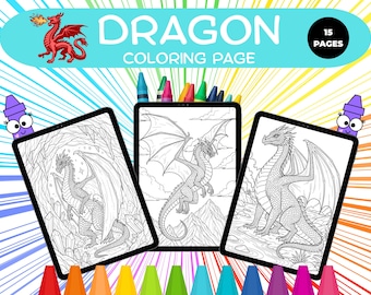Drache Malseiten für Kinder & Erwachsene: Fantasy Art (Digitaler Download PDF 8,5 x 11 Zoll)