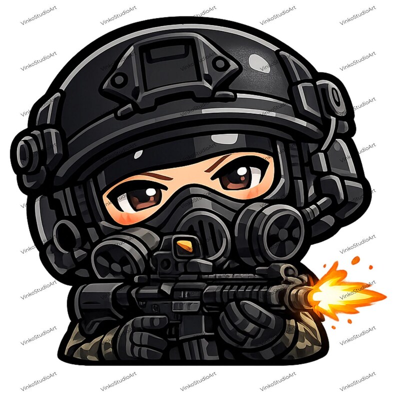 15 Cute Tactical Soldier Emotes PNG Bundle | Kawaii Military Twitch ...