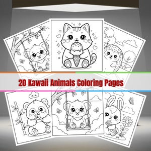 Kawaii Animals Coloring Book | Cute Animal Coloring Pages for Kids & Adults | 20 Adorable Printable Coloring Sheets PDF | Digital Download