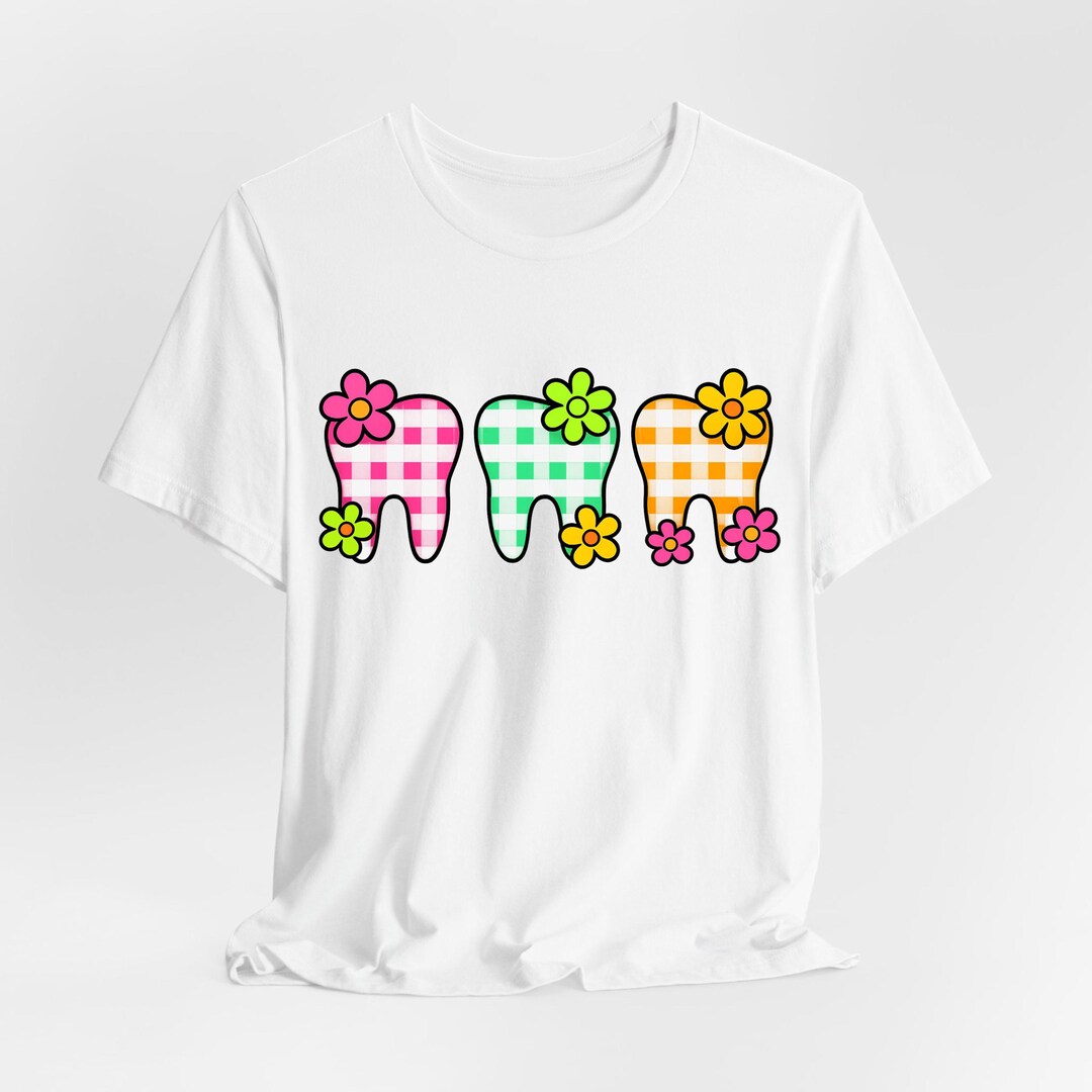 Spring Dental Teeth PNG – Bright Floral Checkered Tooth Design for ...