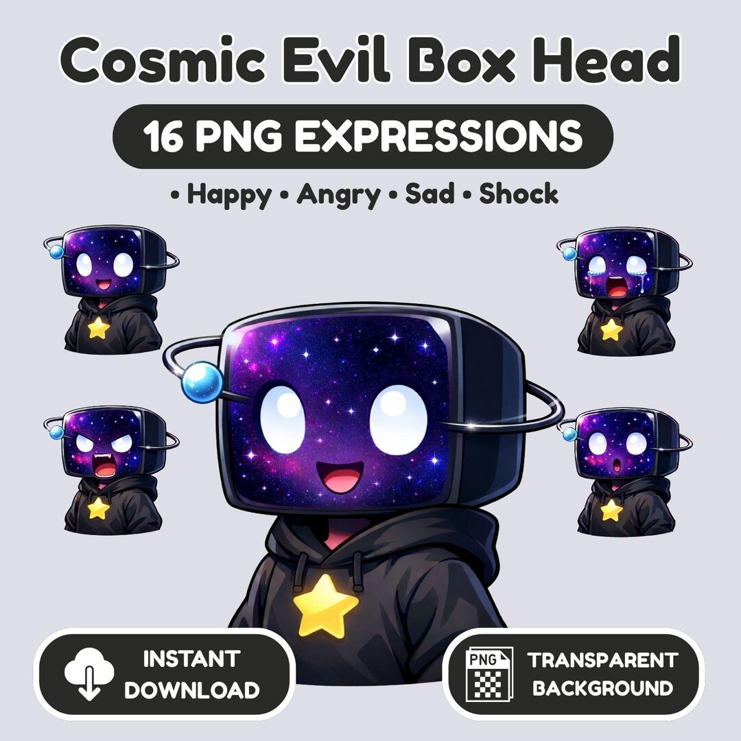 Cosmic Rage Expression Cosmic Evil Box Head Pngtuber Pack – 16 Galaxy Expressions (digital ...