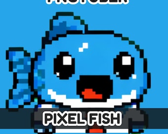 Pixel Fish News Anchor PNGTuber | 8-Bit Retro Avatar (Veadotube Mini File)