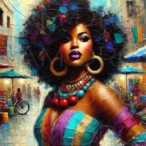 Printable Wall Art of Afro Woman Portrait | High-Resolution PNG Digital Download | Easy to Use Home & Office Decor for Bold Spaces Black Art