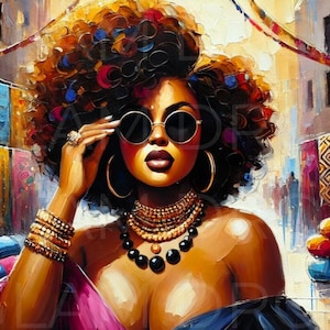 Afro Woman Fashion Wall Art Print, Bold Black Girl Magic Digital Download, Abstract Afrocentric Portrait for Modern Home and Office Decor