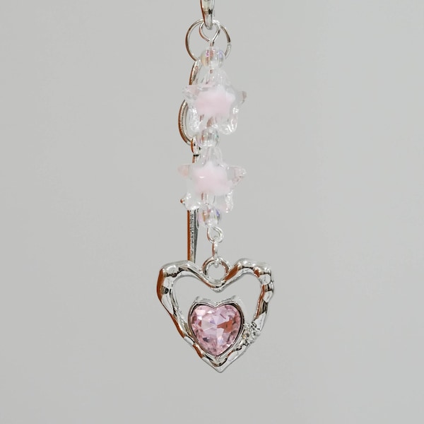 Gothic Kawaii Heart Charm – Pastel Star Keychain, Phone Accessory