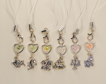 Zodiac Heart Charm – Astrology Phone Charm, Celestial Bag Accessory
