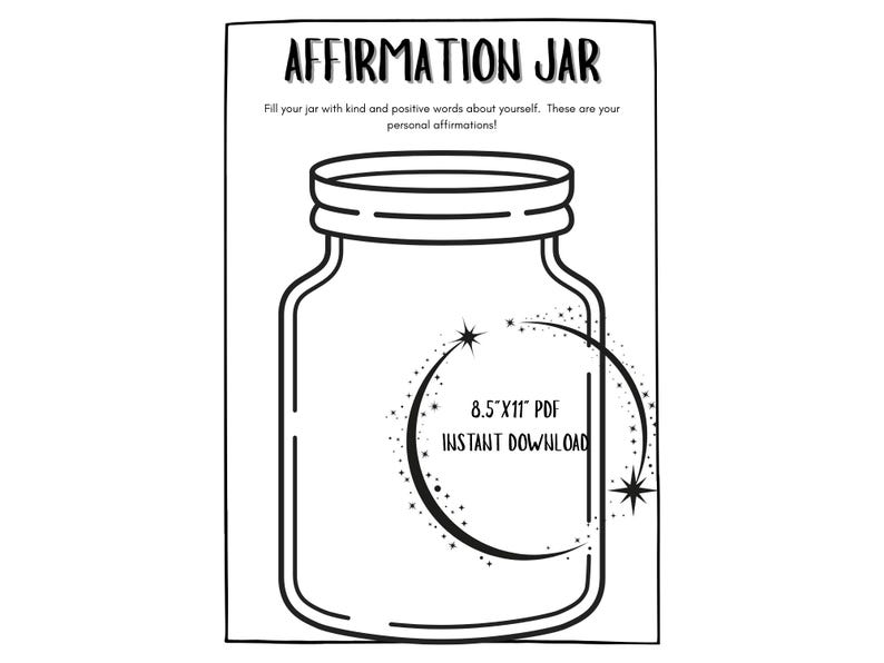 Affirmation Jar Worksheet, Kids Affirmation Activity Page - Etsy