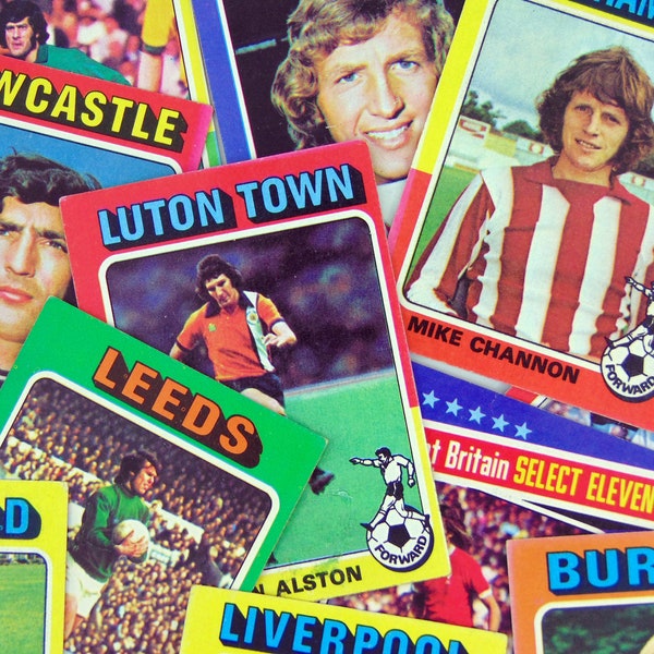 20% OFF! Vintage 1970's Topps Bazooka Football Cards 1975-1976 Season, Red Backs, Liverpool, Chelsea, Arsenal, Manchester United and More!