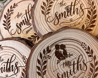 Paquete de 10 posavasos personalizados grabados con láser, regalo de boda, organizador de bodas, personaliza nombre, fecha y diseño. Hechos a mano.