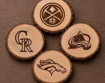 Paquete de 4 posavasos personalizados grabados con láser de la NFL, NBA y MLB, posavasos para whisky, posavasos para bebidas, hechos a mano.