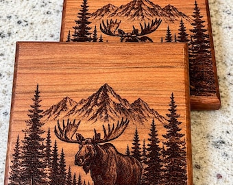 Paquete de 2 posavasos con forma de alce, posavasos para whisky, posavasos para bebidas, paquete de 2 hechos a mano para papás de montaña, Día del Padre