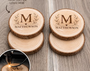 Paquete de 4 posavasos personalizados con apellido grabado, posavasos para whisky, posavasos para bebidas, posavasos para cerveza, hechos a mano.