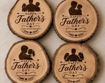 Paquete de 4 posavasos personalizados grabados con láser, regalo para el Día del Padre, hechos a mano, posavasos para whisky, posavasos para cerveza.