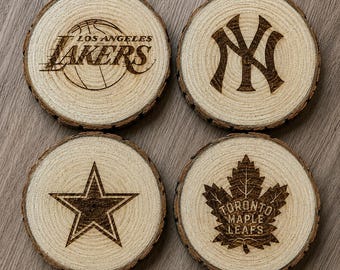 Paquete de 5 posavasos personalizados grabados con láser de la NFL, NBA y MLB, posavasos para whisky, posavasos para bebidas, hechos a mano. Paquete de 4.