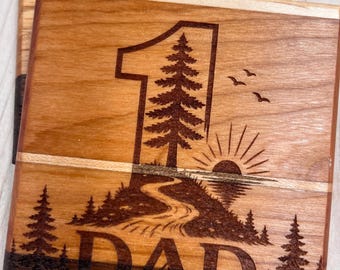 Paquete de 2 posavasos para whisky "Papá n.° 1", posavasos para whisky, posavasos para bebidas, paquete de 2 hechos a mano para papá de montaña, Día del Padre