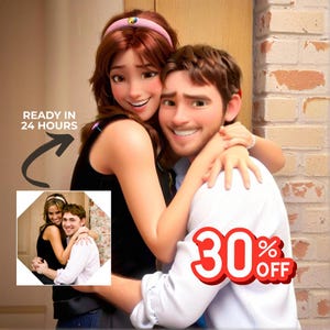 Custom Pixar Style Portrait from Photo – Personalized Cartoon Drawing | 3D Cartoon Digital File for Couples, Family, Pets | Unique Gift Idea
