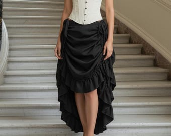 Victorian Ruffle High-Low Skirt – Steampunk Gothic Corset Outfit for Women, Coffee & Black Renaissance Costume