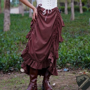 Rüschen High-Low Rock: Braun Steampunk Cosplay, Verstellbarer Saum