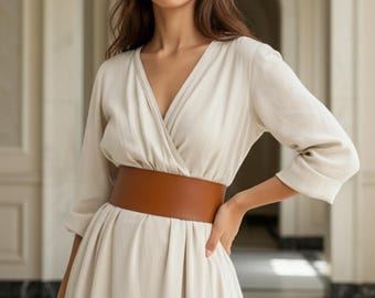 Brede bruine obi-riem van PU-leer – tailleband met strik, minimalistische stijl