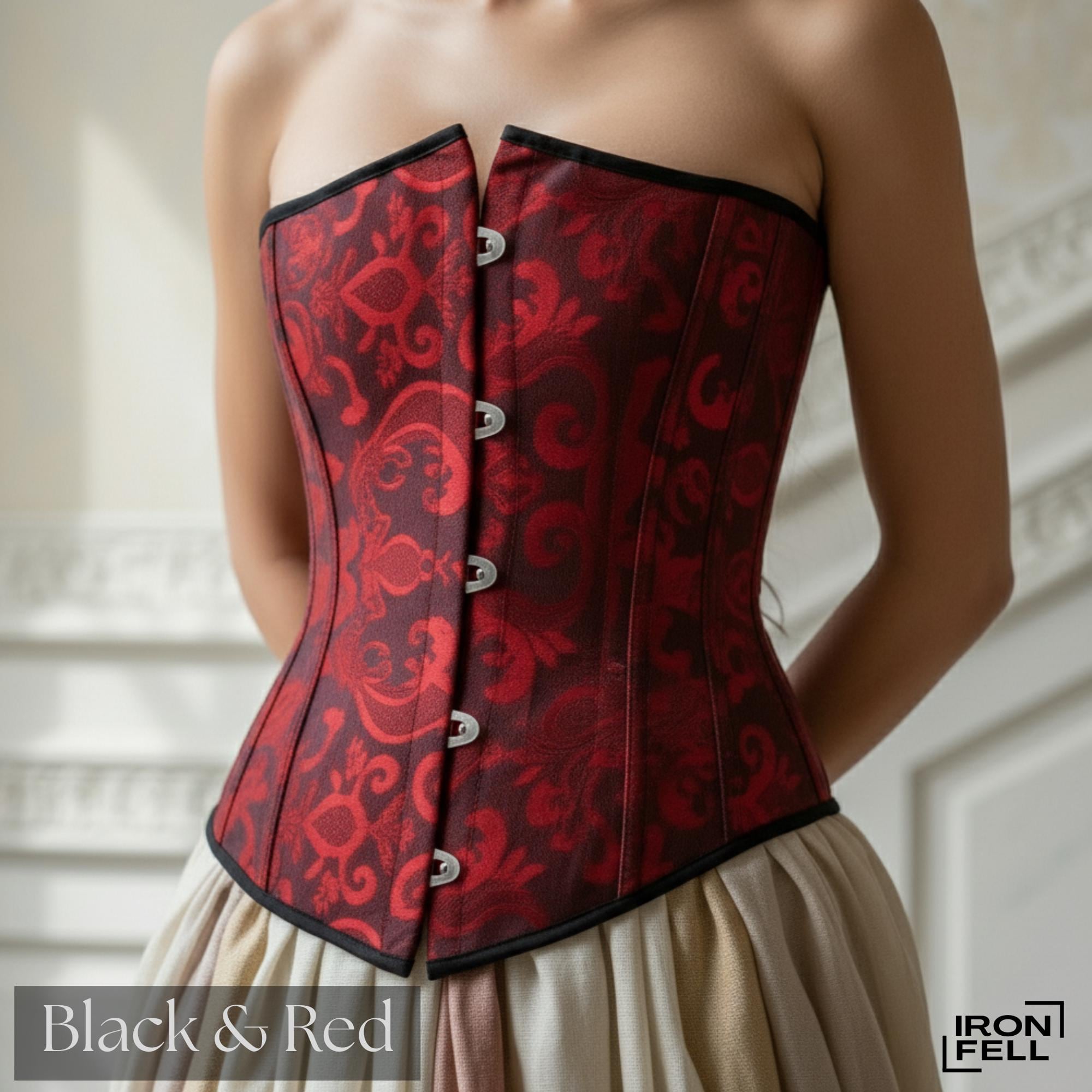 Red Brocade Vintage Corset Top – Renaissance Gothic Bustier Outfit