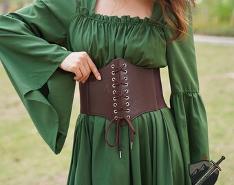 Vegan Leather Corset Belt: Renaissance Medieval Elastic Waist Cincher