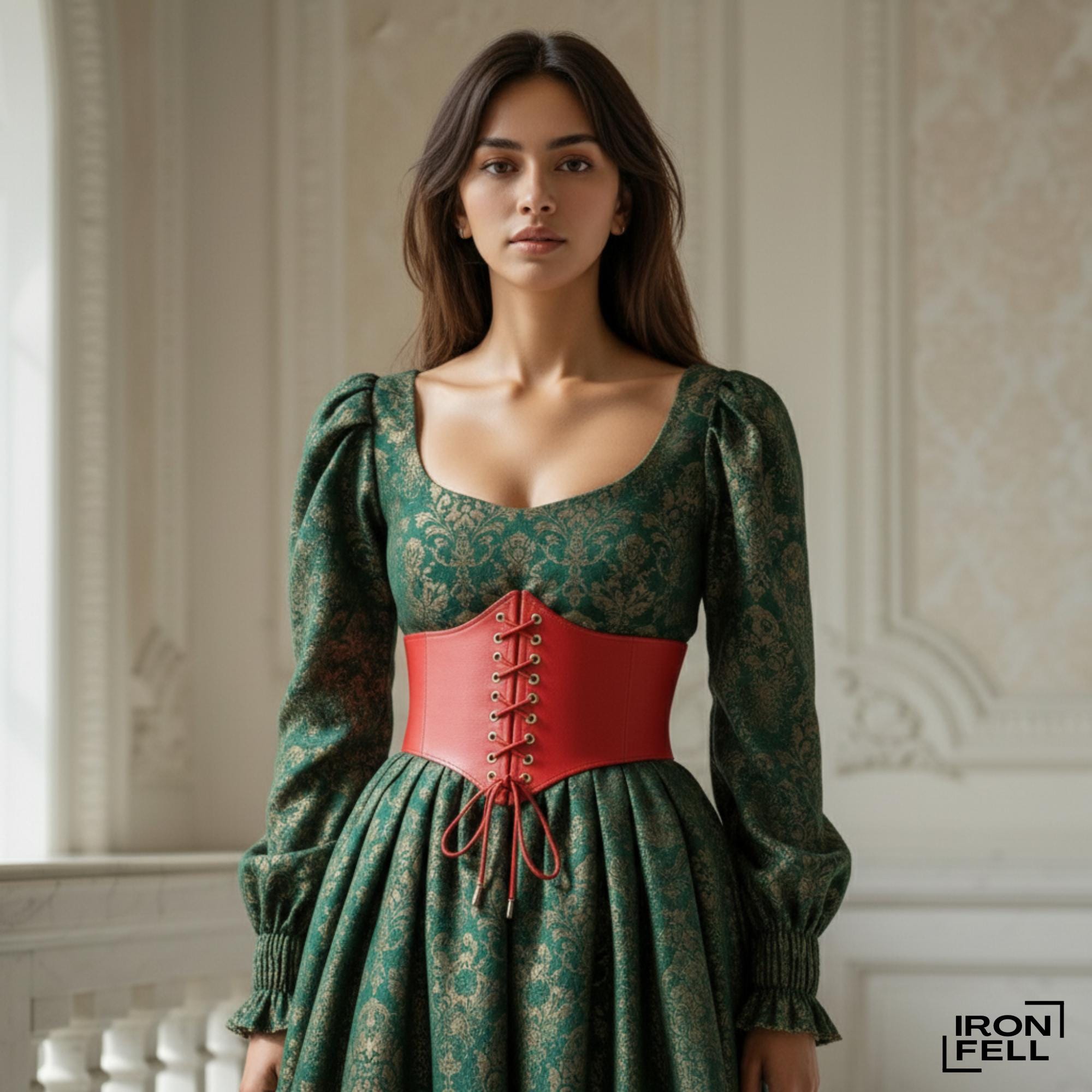 Red Faux Leather Corset Belt – Renaissance Lace up Waist  display picture 2