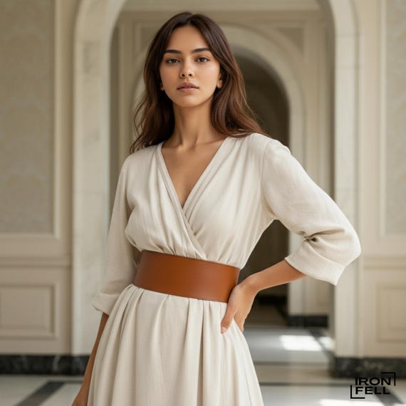 Brown Wide PU Leather Obi Belt