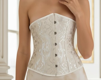 Elegant Brocade Corset Top – Vintage Strapless Bustier in Green or Apricot, Renaissance