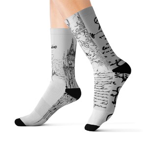Artistic Sublimation Socks, Unique Black and White Design, Cozy Gift for Art Lovers, Perfect for Everyday Wear, Fashionable Gift Idea