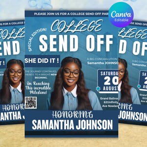 Editable College Send Off Evite, Farewell Party Invite, DIY Trunk Party Flyer, Black Magazine Cover, Goodbye Graduation Celebration