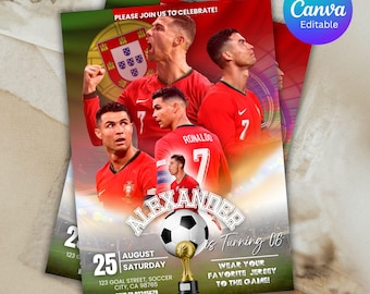 Ronaldo invitation, Soccer invite, Champions League birthday invitation template, FIFA printable editable invite, Sports Ball Football Party