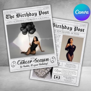 Birthday Newspaper Canva Template, Birthday Newspaper Template, Birthday Program, Large Birthday Newspaper, Editable Newspaper Itinerary