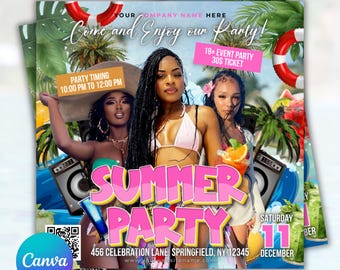 Sommerparty-Flyer, Pool-Party-Flyer, Sommerpause-Party-Flyer, Sommerveranstaltungs-Flyer, Strand-Flyer, DIY-Flyer-Vorlagendesign, Canva-bearbeitbar
