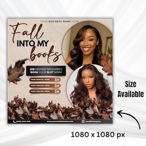 May include: A promotional graphic with the text "Fall Into My Books" and the phrase "Book Your Slot Now!" Two women are featured in circular frames. The background is a mix of brown and beige with autumn leaves.