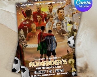 Cristiano Ronaldo Soccer Birthday Invitation | Editable Football Party Invite for Boy | SIUU Theme Canva Template