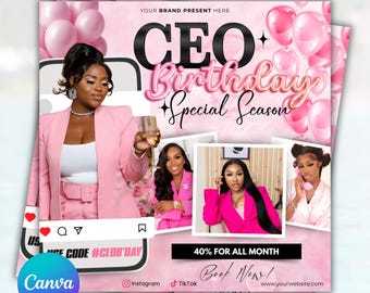 Ceo Birthday Sale Flyer, Ceo Birthday Flyer, Ceo Birthday Special Flyer, Boss Girl Flyer, Flash Sale Promo Flyer, Canva Editable