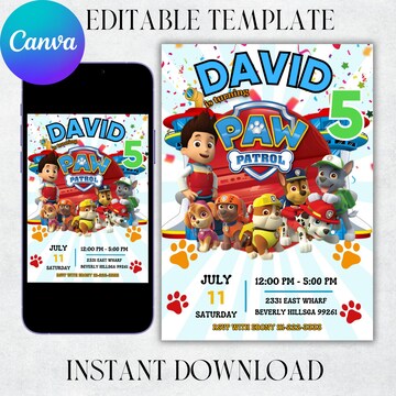 Editable Birthday Invitation Template, Printable Birthday Party Invitation, Digital Kids Party Invite Template Evite Bday Card
