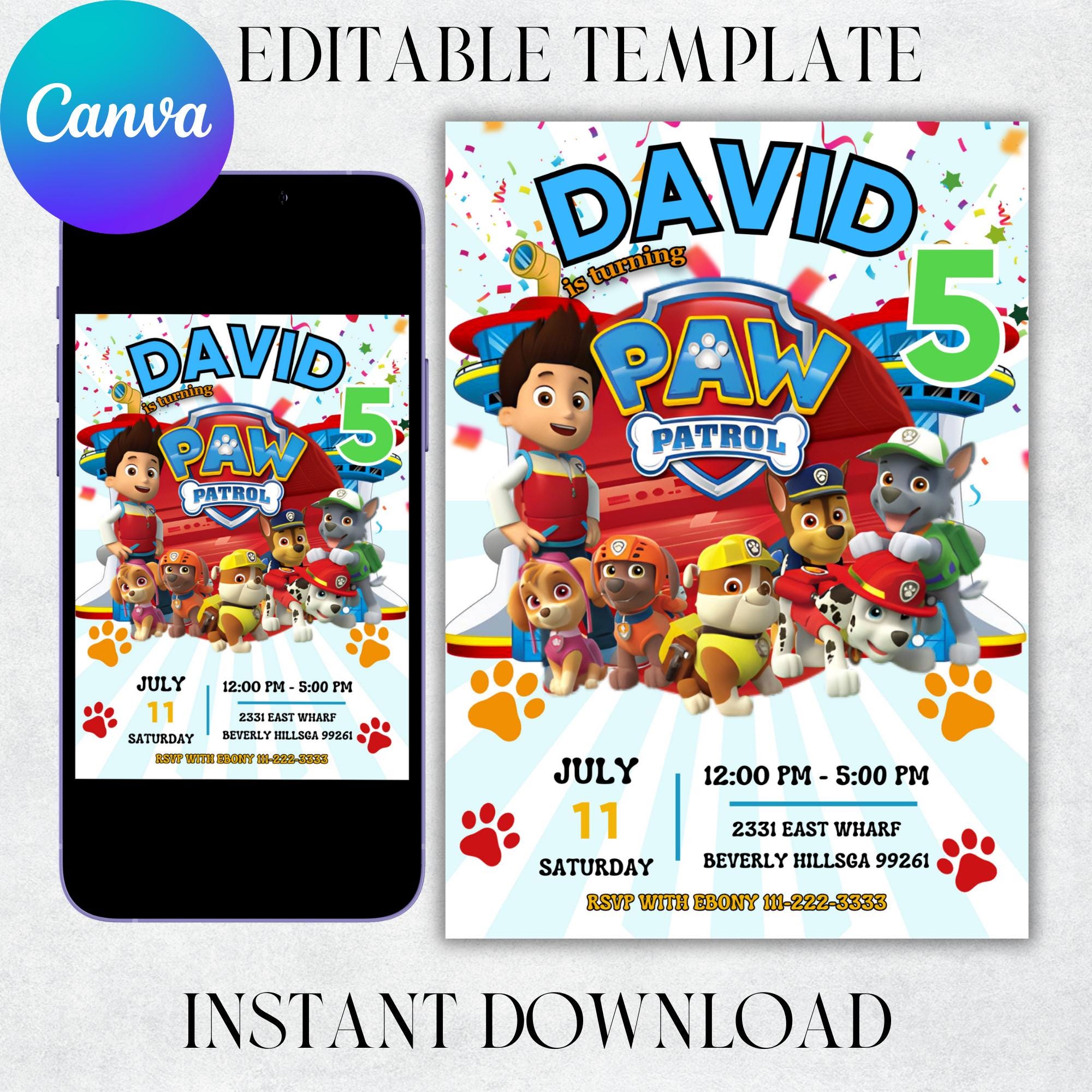 Editable Birthday Invitation Template, Printable Birthday Party Invitation, Digital Kids Party Invite Template Evite Bday Card
