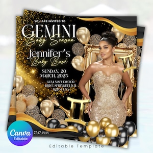 Golden Gemini Birthday Flyer, Gemini Bash Flyer, Birthday flyer, Party Flyer, Celebration Flyer, Birthday Event, Gold and black Birthday