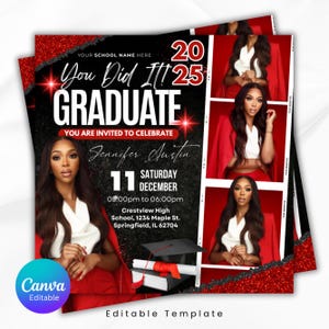 Folheto de formatura | Folheto de convite de formatura | Classe de 2025 | Festa de formatura | Anúncio de formatura