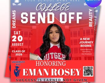 Editable College Send Off Evite, Farewell Party Invite, DIY Trunk Party Flyer, Goodbye Graduation Celebration, send off template,Digital