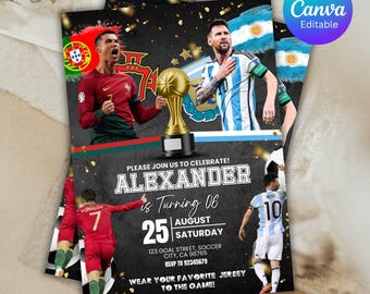 Cristiano Ronaldo Soccer Birthday Invitation | Editable Football Party Invite for Boy | SIUU Theme Canva Template