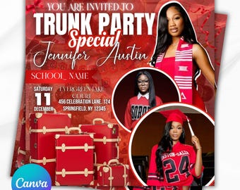 Trunk Party Flyer, Graduation Party Invitation, College Send Off Invitation, Social Media Flyer, Editable Canva Template, Instant Download