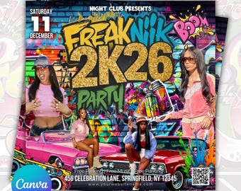 Freaknik Party Flyer, Freaknik Party Invite, Nightclub Flyer, Pool Mansion Party, Summer Party Flyer, Splash Alt, Canva Editable Template