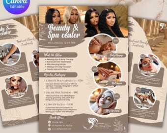 Diy Beauty Salon Flyer Canva Template, Hair Nail Makeup Salon Flyer, Esthetician Beautician Flyer design, Editable, Digital Download