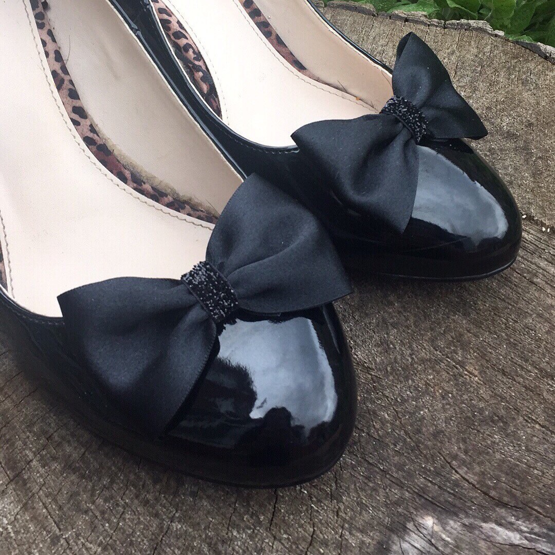 Black Shoe Clips satin bow Clips with a sparkle black centre. Etsy